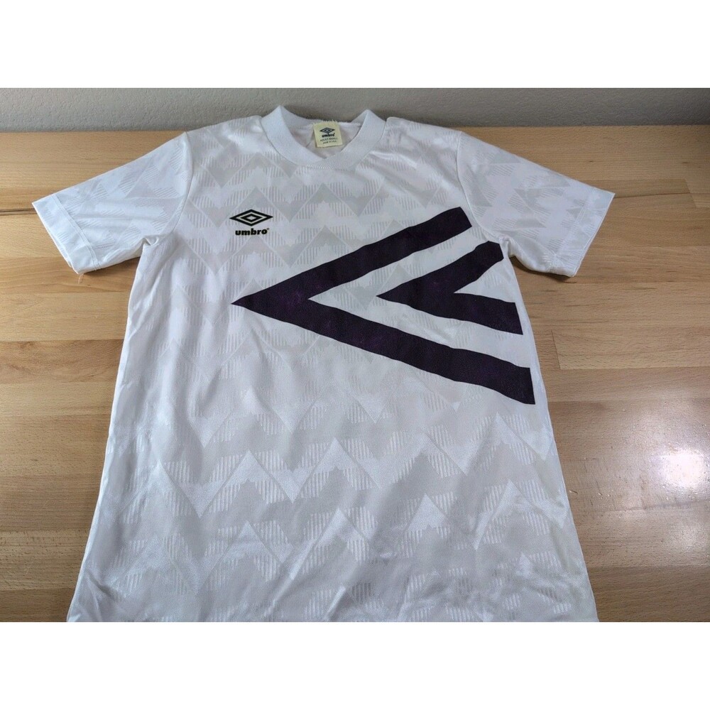 Vintage 90s Umbro Soccer Jersey Adult Small White Purple #3 Made in USA